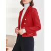 imageCicy Bell Women Double Breasted Cropped Tweed Blazer Jackets Lapel Open Front Long Sleeve Business Suit Jackets with PocketRed