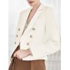 imageCicy Bell Women Double Breasted Cropped Tweed Blazer Jackets Lapel Open Front Long Sleeve Business Suit Jackets with PocketWhite