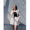 imageCicy Bell Womens 2 Piece Tweed Blazer Shorts Sets Long Sleeve Double Breasted Suit Jackets Business OutfitBeige