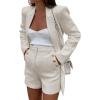imageCicy Bell Womens 2 Piece Tweed Blazer Shorts Sets Long Sleeve Double Breasted Suit Jackets Business OutfitBeige