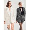 imageCicy Bell Womens 2 Piece Tweed Blazer Shorts Sets Long Sleeve Double Breasted Suit Jackets Business OutfitBeige