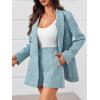 imageCicy Bell Womens 2 Piece Tweed Blazer Shorts Sets Long Sleeve Double Breasted Suit Jackets Business OutfitBlue
