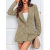 imageCicy Bell Womens 2 Piece Tweed Blazer Shorts Sets Long Sleeve Double Breasted Suit Jackets Business OutfitBrown