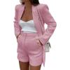 imageCicy Bell Womens 2 Piece Tweed Blazer Shorts Sets Long Sleeve Double Breasted Suit Jackets Business OutfitPink