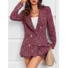 imageCicy Bell Womens 2 Piece Tweed Blazer Shorts Sets Long Sleeve Double Breasted Suit Jackets Business OutfitRed