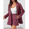 imageCicy Bell Womens 2 Piece Tweed Blazer Shorts Sets Long Sleeve Double Breasted Suit Jackets Business OutfitRed