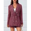 imageCicy Bell Womens 2 Piece Tweed Blazer Shorts Sets Long Sleeve Double Breasted Suit Jackets Business OutfitRed