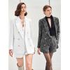 imageCicy Bell Womens 2 Piece Tweed Blazer Shorts Sets Long Sleeve Double Breasted Suit Jackets Business OutfitWhite