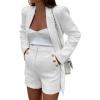 imageCicy Bell Womens 2 Piece Tweed Blazer Shorts Sets Long Sleeve Double Breasted Suit Jackets Business OutfitWhite