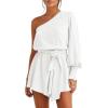 imageCicy Bell Womens Casual Summer Rompers Dressy One Shoulder Long Balloon Sleeve Tie Waist Short JumpsuitsWhite