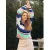 imageCicy Bell Womens Color Block Polo Sweater Striped Long Sleeve Shirts Fall Winter Cropped Knit Pullover TopsBlue