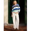 imageCicy Bell Womens Color Block Polo Sweater Striped Long Sleeve Shirts Fall Winter Cropped Knit Pullover TopsBlue