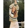imageCicy Bell Womens Color Block Polo Sweater Striped Long Sleeve Shirts Fall Winter Cropped Knit Pullover TopsKhaki