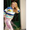 imageCicy Bell Womens Color Block Polo Sweater Striped Long Sleeve Shirts Fall Winter Cropped Knit Pullover TopsYellow