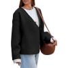 imageCicy Bell Womens Cropped Pea Coat Oversized Wool Blend Fall Coats V Neck Embroidered Short JacketsBlack