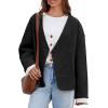 imageCicy Bell Womens Cropped Pea Coat Oversized Wool Blend Fall Coats V Neck Embroidered Short JacketsBlack