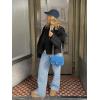 imageCicy Bell Womens Cropped Pea Coat Oversized Wool Blend Fall Coats V Neck Embroidered Short JacketsBlack