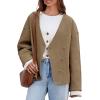 imageCicy Bell Womens Cropped Pea Coat Oversized Wool Blend Fall Coats V Neck Embroidered Short JacketsBrown