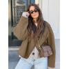 imageCicy Bell Womens Cropped Pea Coat Oversized Wool Blend Fall Coats V Neck Embroidered Short JacketsBrown