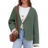 imageCicy Bell Womens Cropped Pea Coat Oversized Wool Blend Fall Coats V Neck Embroidered Short JacketsGreen