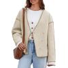 imageCicy Bell Womens Cropped Pea Coat Oversized Wool Blend Fall Coats V Neck Embroidered Short JacketsLight Khaki