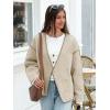 imageCicy Bell Womens Cropped Pea Coat Oversized Wool Blend Fall Coats V Neck Embroidered Short JacketsLight Khaki