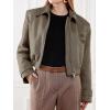 imageCicy Bell Womens Cropped Tweed Blazer Fall Casual Dressy Zip Up Work Office Jacket OuterwearKhaki