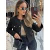 imageCicy Bell Womens Cropped Tweed Blazer Jackets Collarless Button Down Business Casual Outfits with PocketsBlack