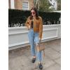 imageCicy Bell Womens Cropped Tweed Blazer Jackets Collarless Button Down Business Casual Outfits with PocketsBrown