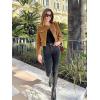 imageCicy Bell Womens Cropped Tweed Blazer Jackets Collarless Button Down Business Casual Outfits with PocketsBrown