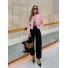 imageCicy Bell Womens Cropped Tweed Blazer Jackets Collarless Button Down Business Casual Outfits with PocketsPink