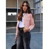 imageCicy Bell Womens Cropped Tweed Blazer Jackets Collarless Button Down Business Casual Outfits with PocketsPink