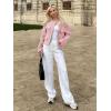 imageCicy Bell Womens Cropped Tweed Blazer Jackets Collarless Button Down Business Casual Outfits with PocketsPink