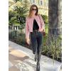 imageCicy Bell Womens Cropped Tweed Blazer Jackets Collarless Button Down Business Casual Outfits with PocketsPink