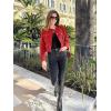 imageCicy Bell Womens Cropped Tweed Blazer Jackets Collarless Button Down Business Casual Outfits with PocketsRed