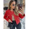 imageCicy Bell Womens Cropped Tweed Blazer Jackets Collarless Button Down Business Casual Outfits with PocketsRed