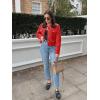 imageCicy Bell Womens Cropped Tweed Blazer Jackets Collarless Button Down Business Casual Outfits with PocketsRed