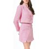 imageCicy Bell Womens Cropped Tweed Blazer Sets 2 Piece Outfits and Mini Skirt Sets Business Casual SuitsPink