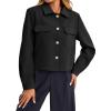 imageCicy Bell Womens Cropped Wool Coats Lapel Collar Button Down Fall Jackets Lightweight Short Pea CoatsBlack