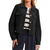 imageCicy Bell Womens Cropped Wool Coats Lapel Collar Button Down Fall Jackets Lightweight Short Pea CoatsBlack