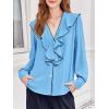 imageCicy Bell Womens Dressy Casual Blouse Chiffon Ruffle V Neck Long Sleeve Tops Button Down ShirtsBlue