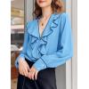 imageCicy Bell Womens Dressy Casual Blouse Chiffon Ruffle V Neck Long Sleeve Tops Button Down ShirtsBlue