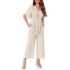 imageCicy Bell Womens Elegant V Neck Jumpsuits Dressy Casual Short Sleeve Wide Leg Long Pants RompersBeige