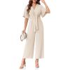 imageCicy Bell Womens Elegant V Neck Jumpsuits Dressy Casual Short Sleeve Wide Leg Long Pants RompersBeige