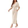 imageCicy Bell Womens Elegant V Neck Jumpsuits Dressy Casual Short Sleeve Wide Leg Long Pants RompersBeige