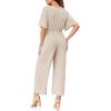 imageCicy Bell Womens Elegant V Neck Jumpsuits Dressy Casual Short Sleeve Wide Leg Long Pants RompersBeige