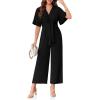 imageCicy Bell Womens Elegant V Neck Jumpsuits Dressy Casual Short Sleeve Wide Leg Long Pants RompersBlack