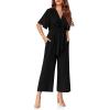 imageCicy Bell Womens Elegant V Neck Jumpsuits Dressy Casual Short Sleeve Wide Leg Long Pants RompersBlack