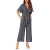 imageCicy Bell Womens Elegant V Neck Jumpsuits Dressy Casual Short Sleeve Wide Leg Long Pants RompersDark Grey