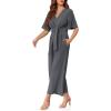 imageCicy Bell Womens Elegant V Neck Jumpsuits Dressy Casual Short Sleeve Wide Leg Long Pants RompersDark Grey